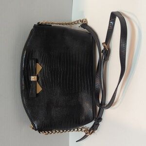 Anne Klein Lila Black/Gold Lizard Embossed Bow Crossbody Bag - Used